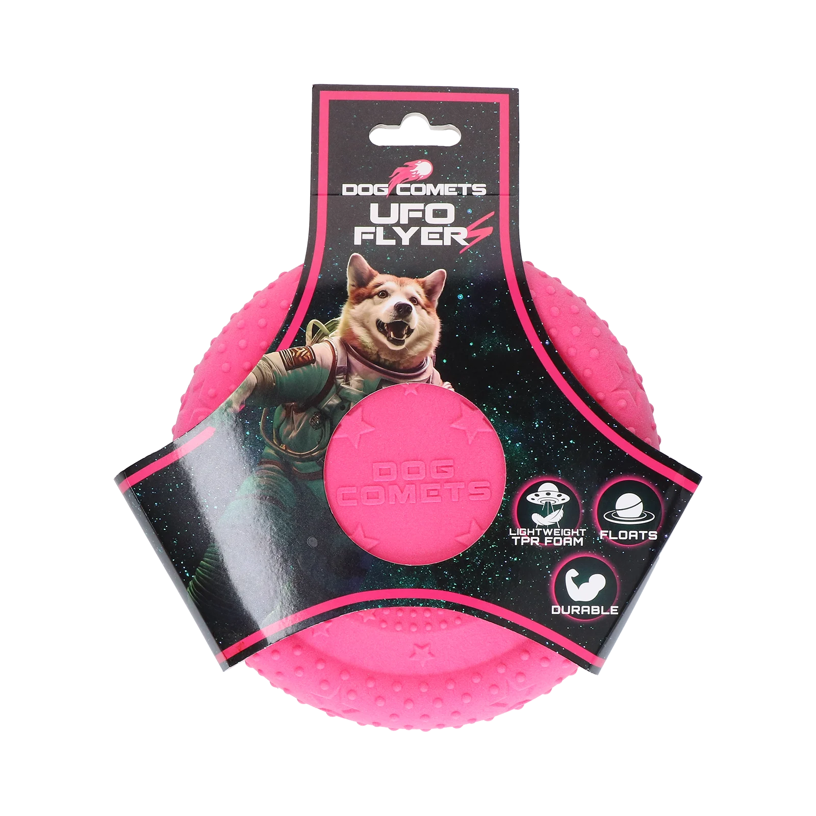 Frisbee pentru câini din cauciuc spumă, plutitor, roz S – Dog Comets UFO Flyer - imagine 1