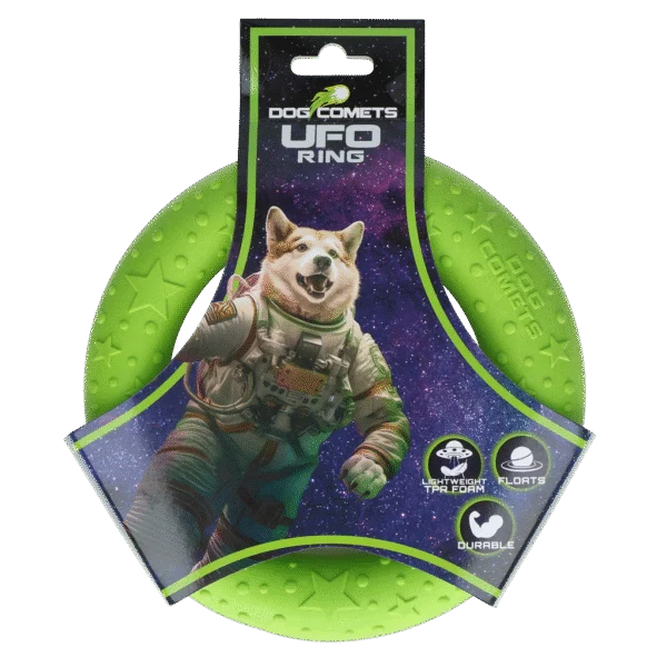 Inel de aport pentru câini din spumă de cauciuc, plutitor, verde M, Ø 19 cm – Inel UFO Dog Comets