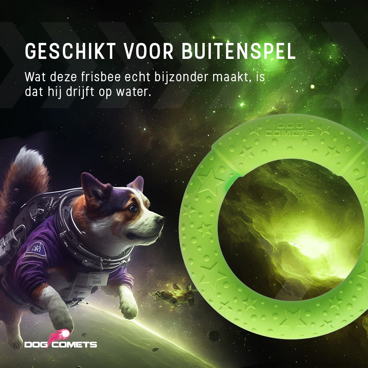 Inel de aport pentru câini din spumă de cauciuc, plutitor, verde M, Ø 19 cm – Inel UFO Dog Comets - imagine 5