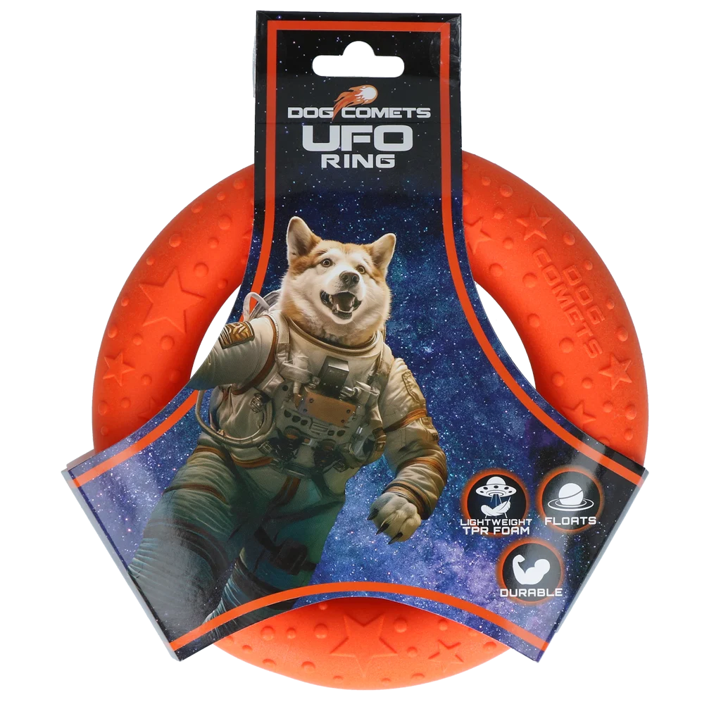 Inel de aruncat pentru câini, din spumă, plutitor, portocaliu M, Ø 19 cm – Dog Comets UFO Ring - imagine 1