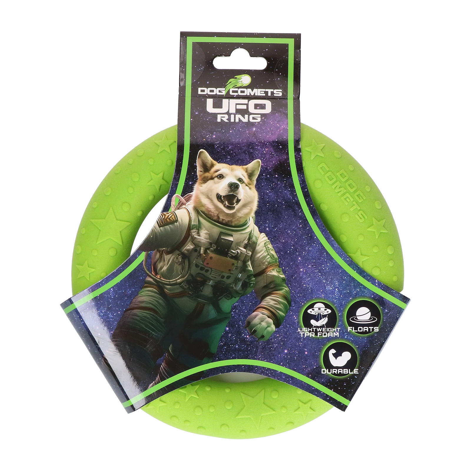 Inel de aruncat pentru câini, din spumă, plutitor, verde S, Ø 13,5 cm – Dog Comets UFO Ring - imagine 1