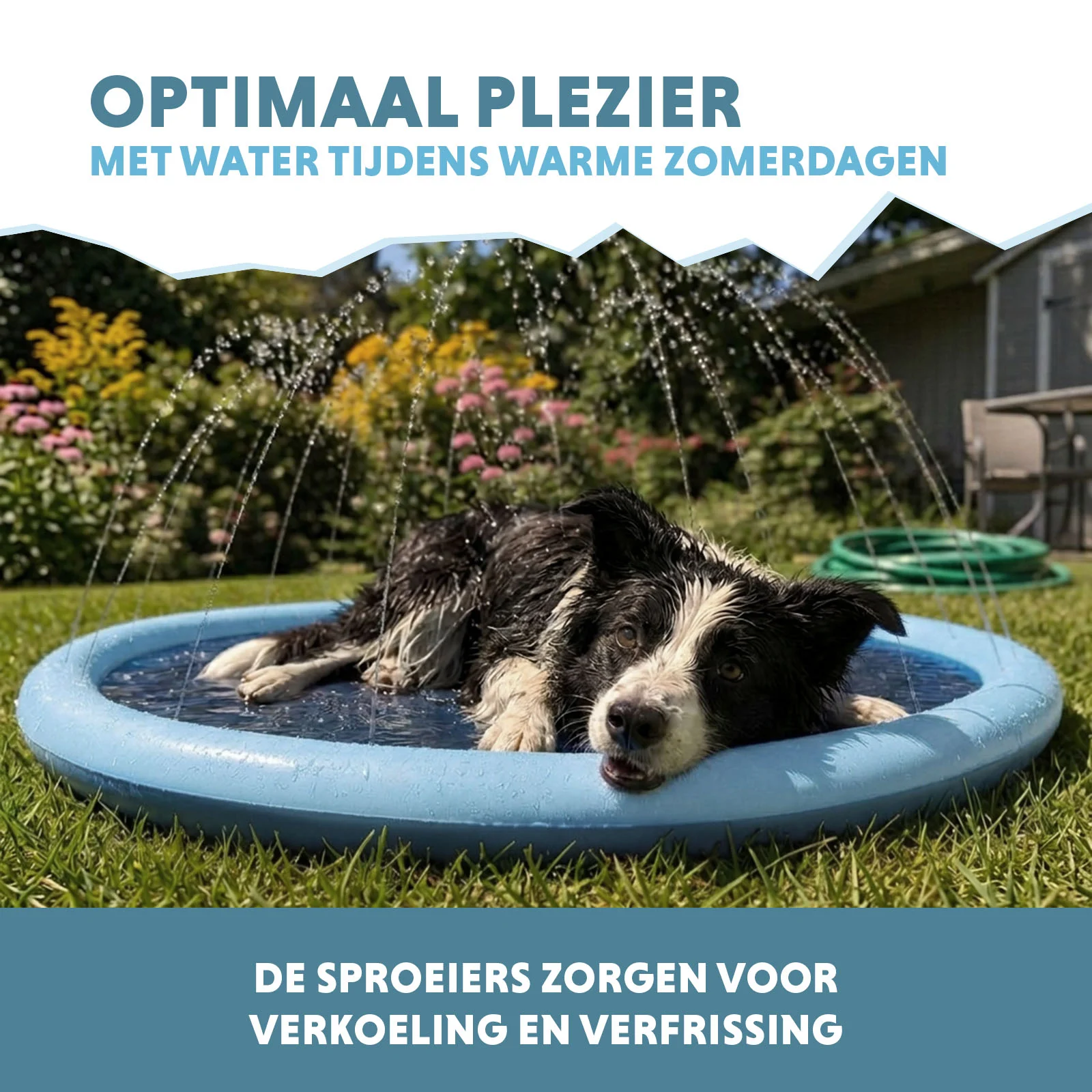 Saltea cu aspersoare pentru câini, cu racord pentru furtunul de grădină, M 150 cm – Coolpets Splash Sprinkler Pad - imagine 4