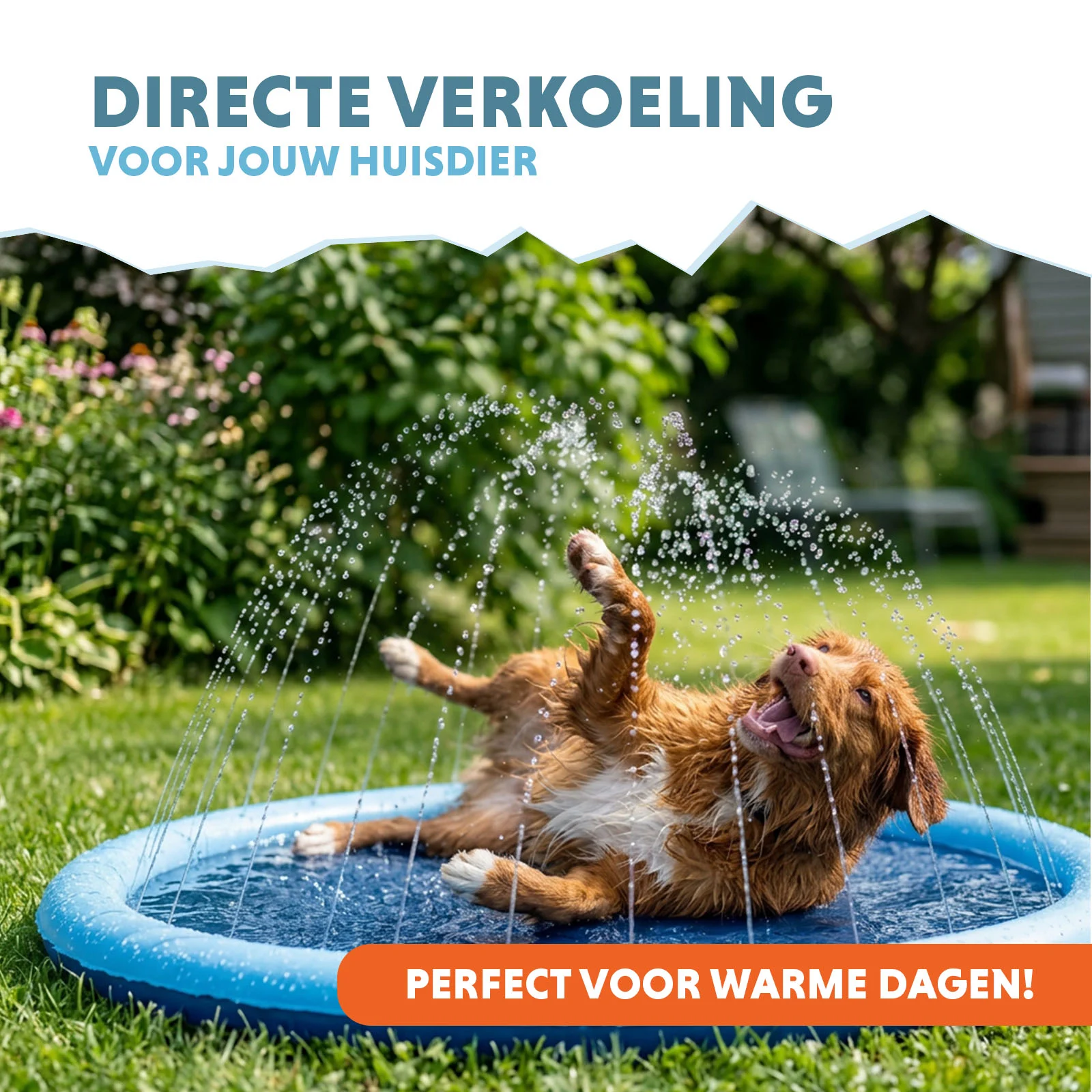 Covoraș cu jeturi de apă pentru câini, cu racord pentru furtun de grădină, S 100 cm – Coolpets Splash Sprinkler Pad - imagine 2