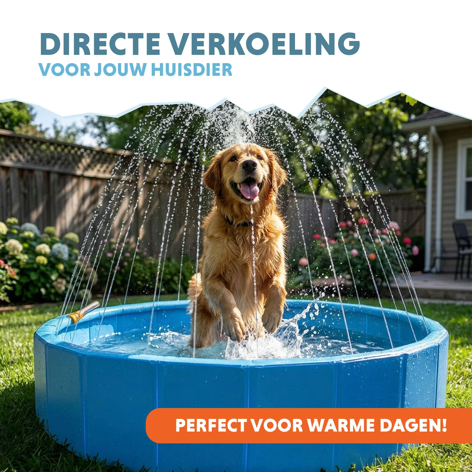 Piscină pentru câini cu aspersoare, diametru 120 cm, înălțimea marginii 30 cm – Coolpets Splash Sprinkler Pool - imagine 2
