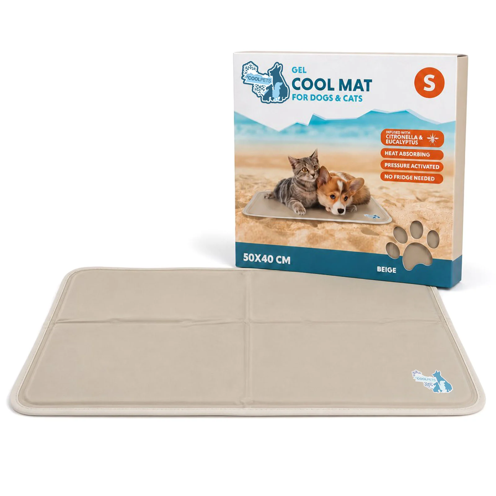 Saltea răcoritoare pentru câini cu gel solid, bej, S 50 x 40 cm – Coolpets Gel Cooling Mat - imagine 1