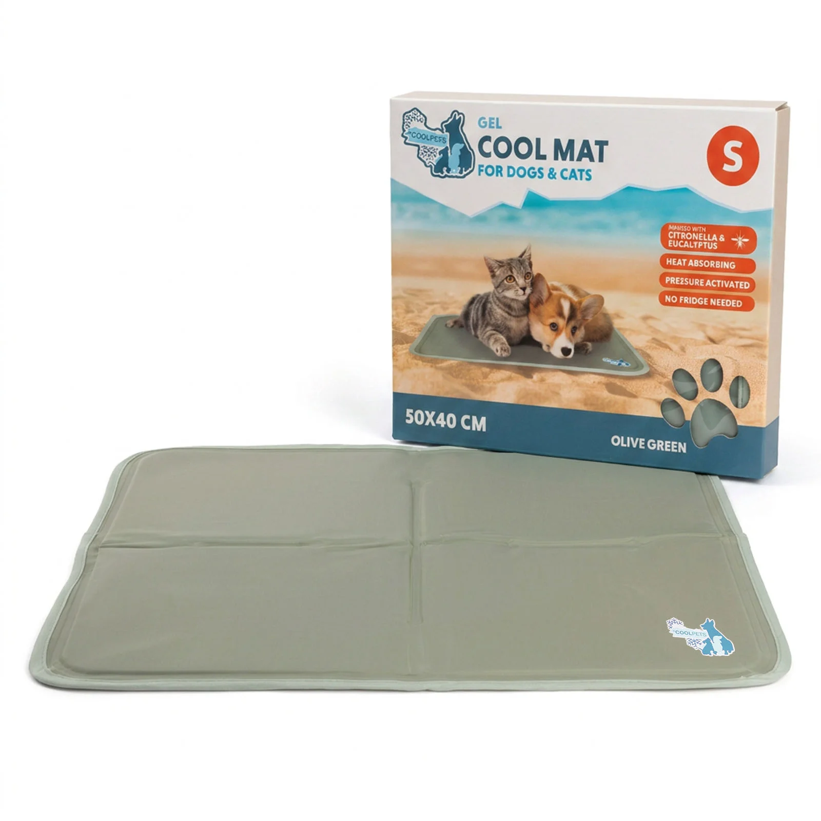 Covoraș răcoritor pentru câini cu gel solid, verde măsliniu, S 50 x 40 cm – Coolpets Gel Cooling Mat - imagine 1