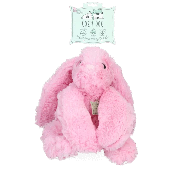 Jucărie de pluș pentru câini, în formă de iepure, cu bătăi ale inimii și săculeț care poate fi încălzit, Roz, 30 x 20 cm – Cozy Dog Bunny