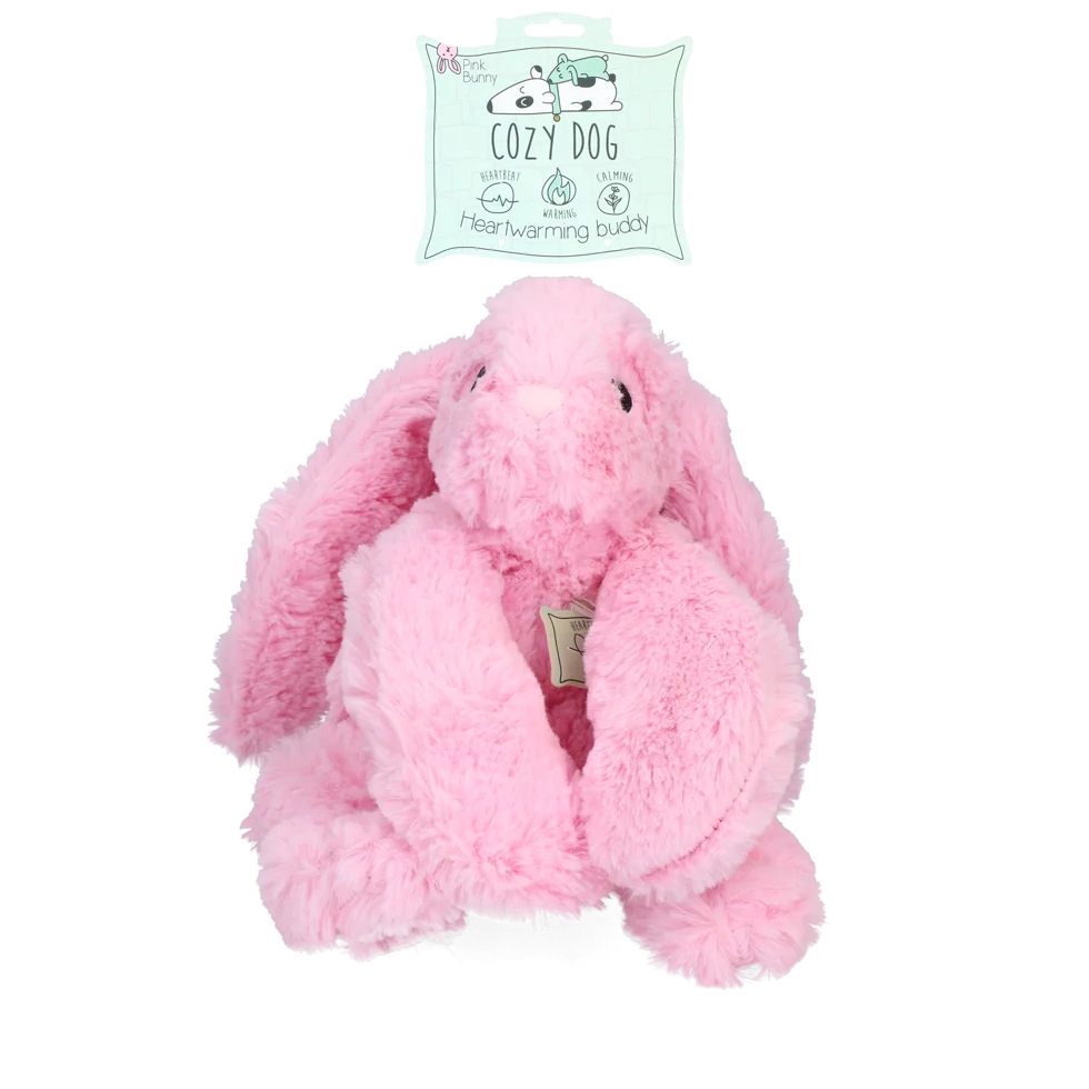 Jucărie de pluș pentru câini, în formă de iepure, cu bătăi ale inimii și săculeț care poate fi încălzit, Roz, 30 x 20 cm – Cozy Dog Bunny - imagine 1