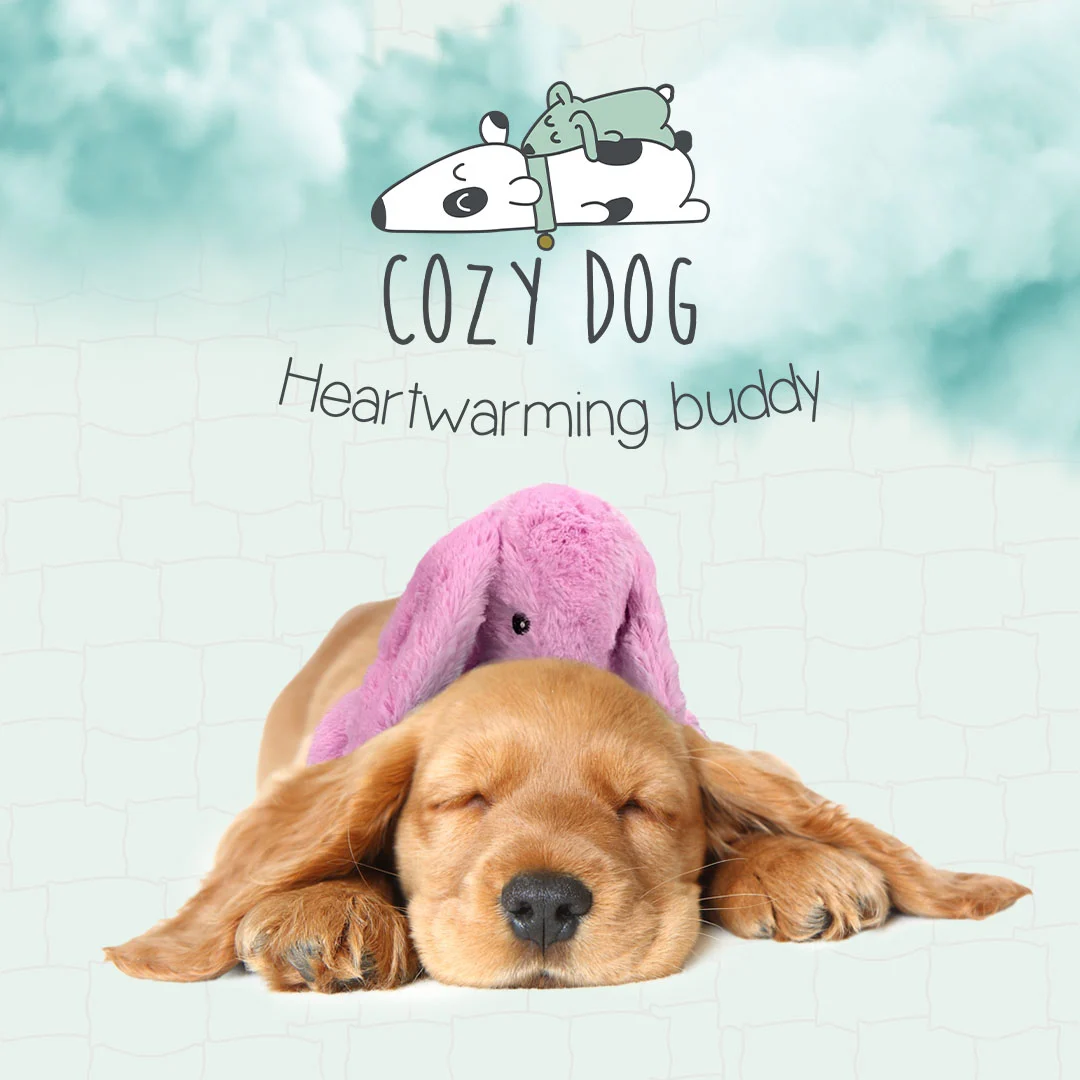 Jucărie de pluș pentru câini, în formă de iepure, cu bătăi ale inimii și săculeț care poate fi încălzit, Roz, 30 x 20 cm – Cozy Dog Bunny - imagine 4