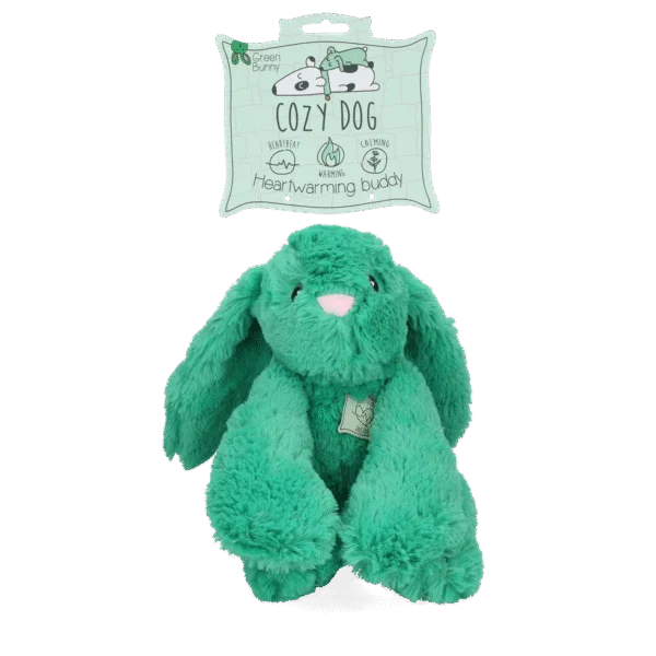 Jucărie de pluș pentru câini, iepure cu bătăi de inimă și săculeț încălzibil, verde, 30 x 20 cm – Cozy Dog Bunny