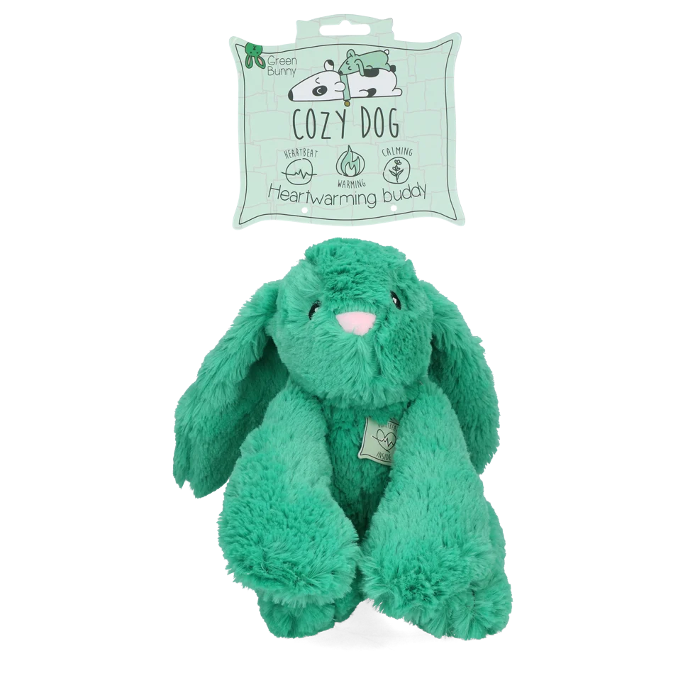 Jucărie de pluș pentru câini, iepure cu bătăi de inimă și săculeț încălzibil, verde, 30 x 20 cm – Cozy Dog Bunny - imagine 1