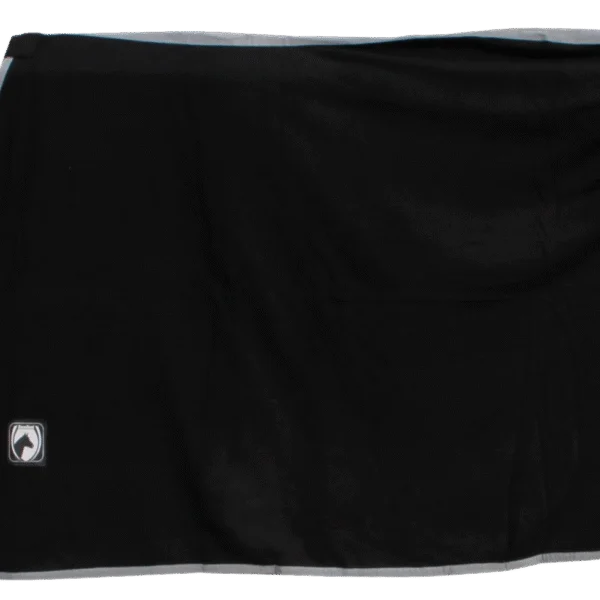 Pătură de fleece pentru transpirație, cu închidere cu clipsuri, neagră cu bandă gri, 135/185 cm