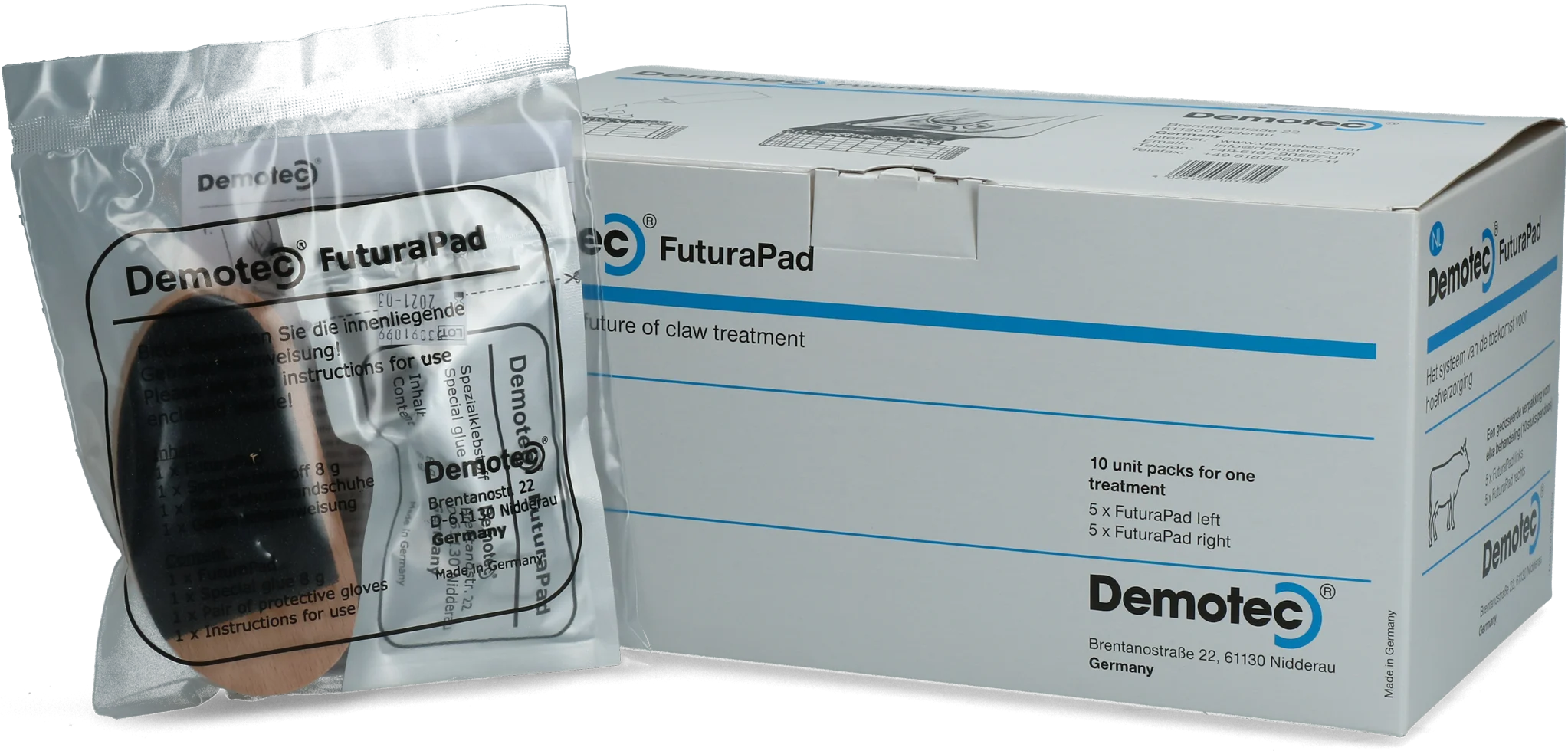 Pachet pentru tratamentul copitelor cu blocuri și adeziv, 10 tratamente – Demotec FuturaPad - imagine 1