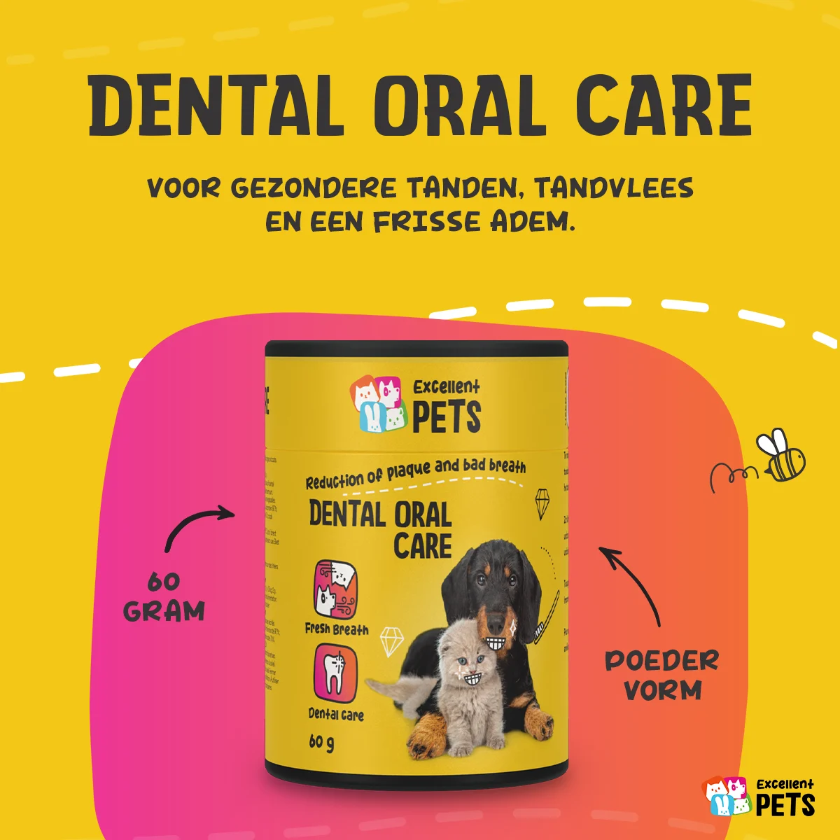 Pulbere pentru igiena dentară a câinilor și pisicilor, 60 g – Excellent Pets Dental Oral Care - imagine 2