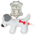 Jucărie de pluș pentru câini din piele de vită, cu chițăitoare cu zgomot redus, gri deschis – Cățeluș Doggy Doodles