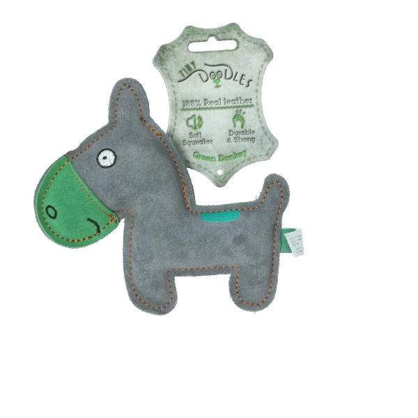 Jucărie de pluș pentru câini din piele de bovină, cu piuitor silențios, verde – Tiny Doodles Ezel