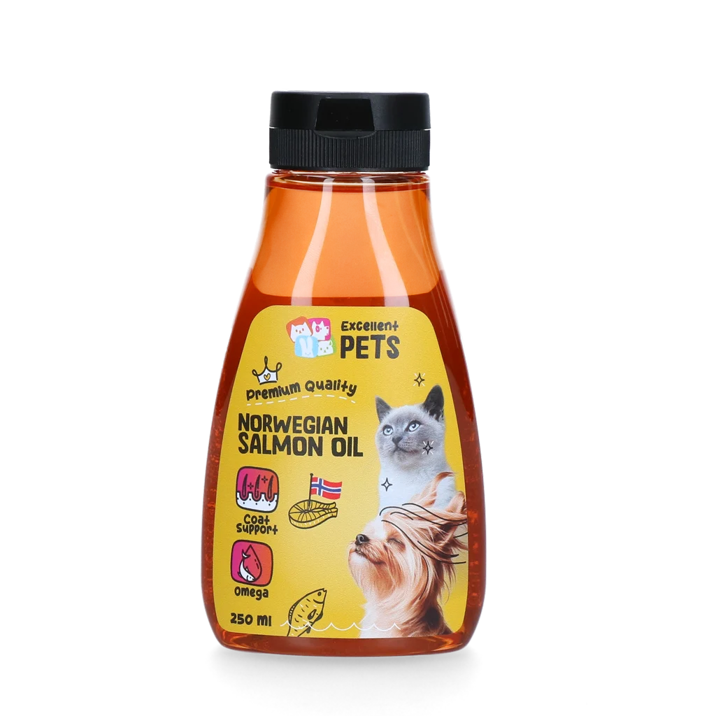 Ulei de somon norvegian pentru câini și pisici, 250 ml în flacon cu dozator prin apăsare – Excellent Pets Norwegian Salmon Oil - imagine 1