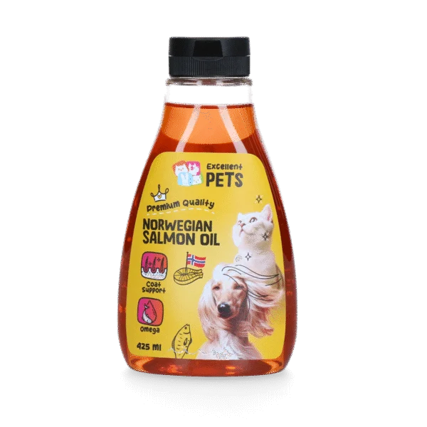 Ulei de somon din Norvegia pentru câini și pisici, 425 ml în flacon cu dozator prin apăsare – Excellent Pets Norwegian Salmon Oil