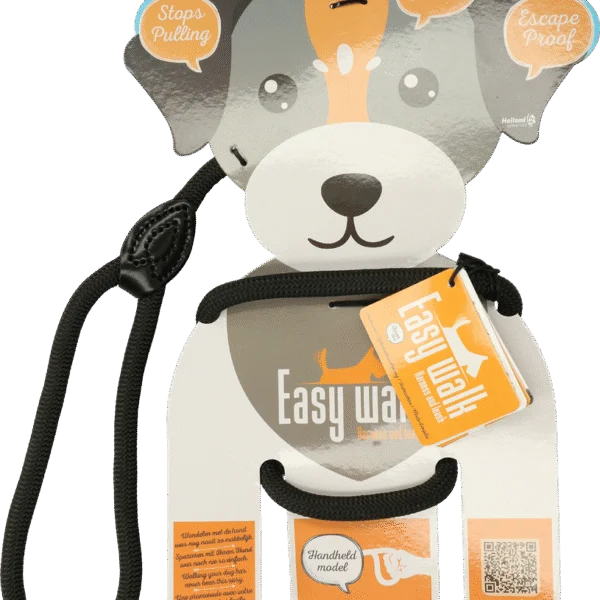 Ham pentru câine cu lesă din frânghie, negru – model Easy Walk cu mâner