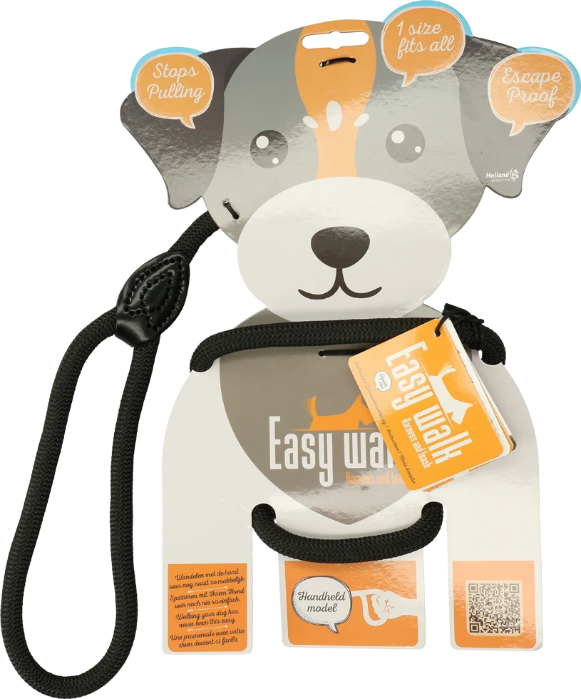 Ham pentru câine cu lesă din frânghie, negru – model Easy Walk cu mâner - imagine 1