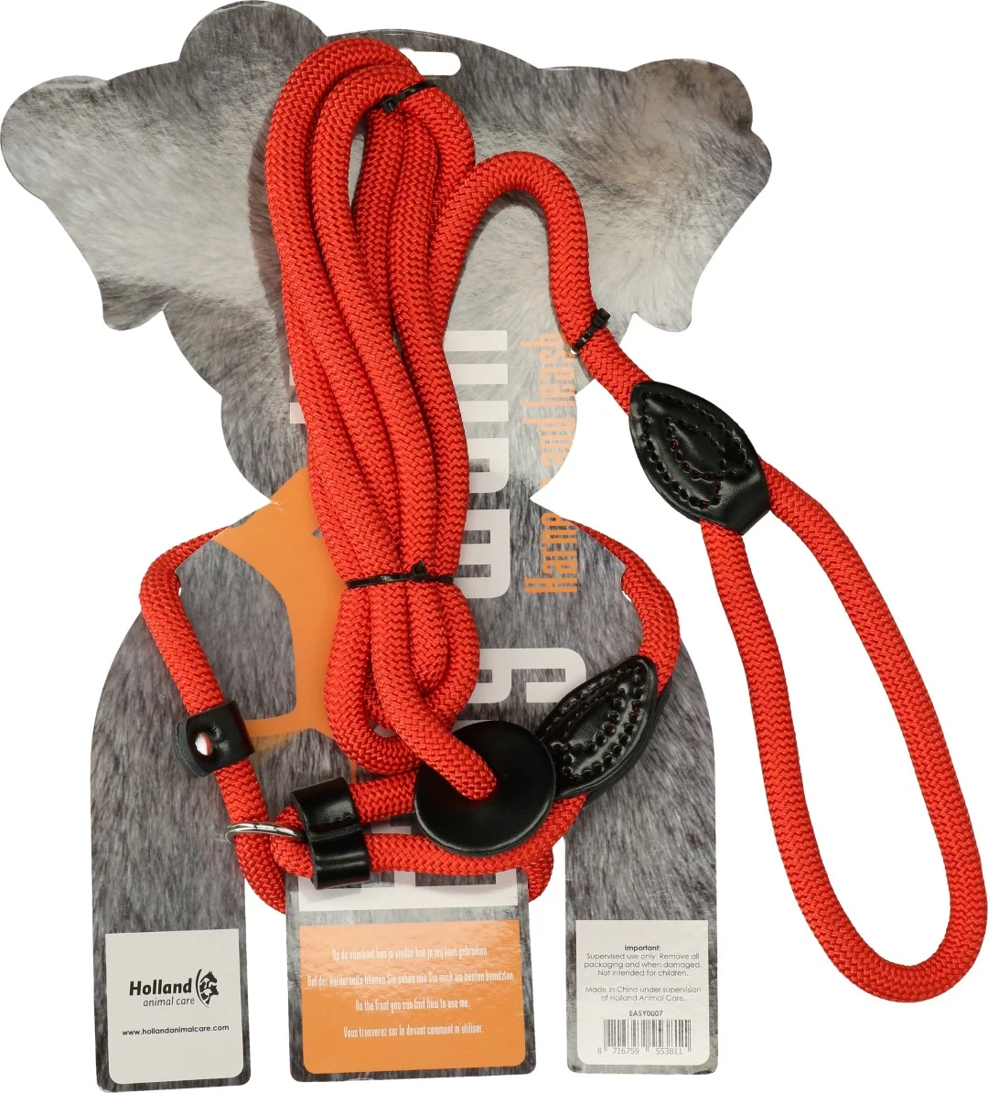 Ham pentru câini cu lesă din frânghie, roșu – model de mână Easy Walk - imagine 2