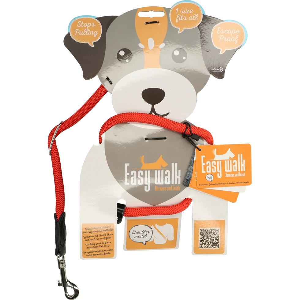 Ham pentru câini cu lesă din frânghie, roșu, Regular 345 cm – model de umăr Easy Walk - imagine 1