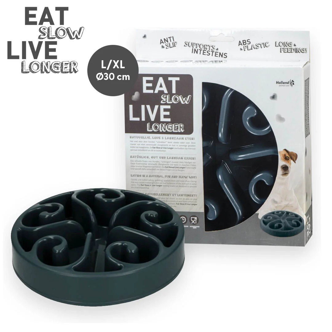 Bol antiînfulecare pentru câini cu model spirală, L 30 x 7 cm, gri – Eat Slow Live Longer Original - imagine 1