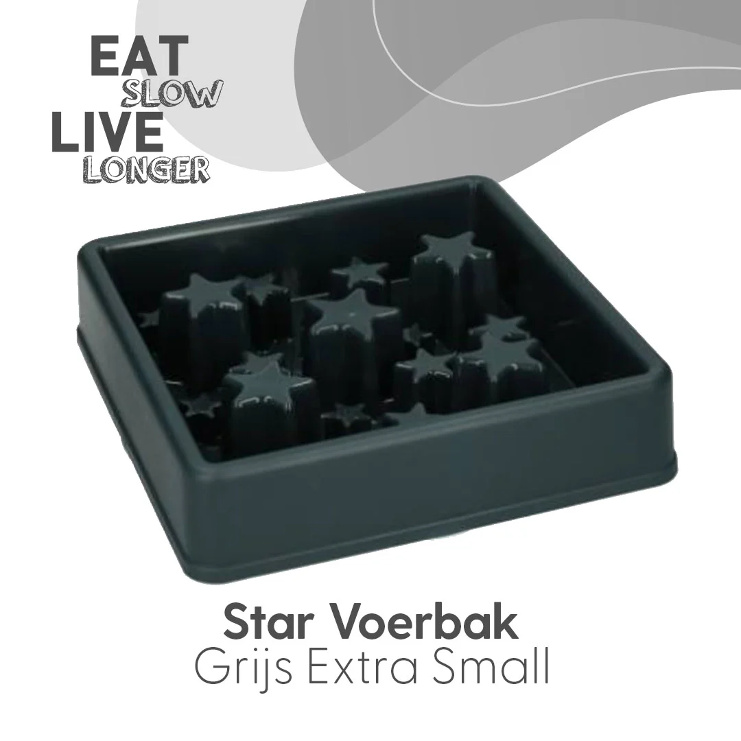 Bol antiînfulecare pentru câini cu model cu stele, XS 14 cm, gri – Eat Slow Live Longer Star - imagine 2