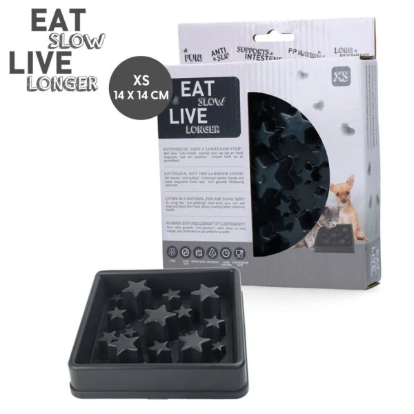 Bol antiînfulecare pentru câini cu model cu stele, XS 14 cm, gri – Eat Slow Live Longer Star