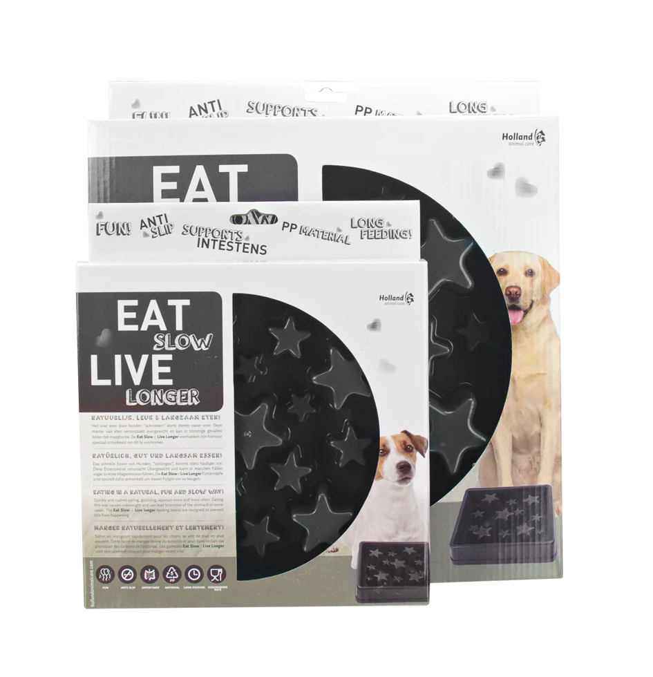 Bol antinghițire rapidă pentru câini, cu model cu stele, S 20,5 cm, gri – Eat Slow Live Longer Star - imagine 2