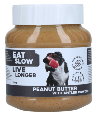 Unt de arahide pentru câini, pentru covorașe de lins – Eat Slow Live Longer Unt de arahide + pudră de colagen