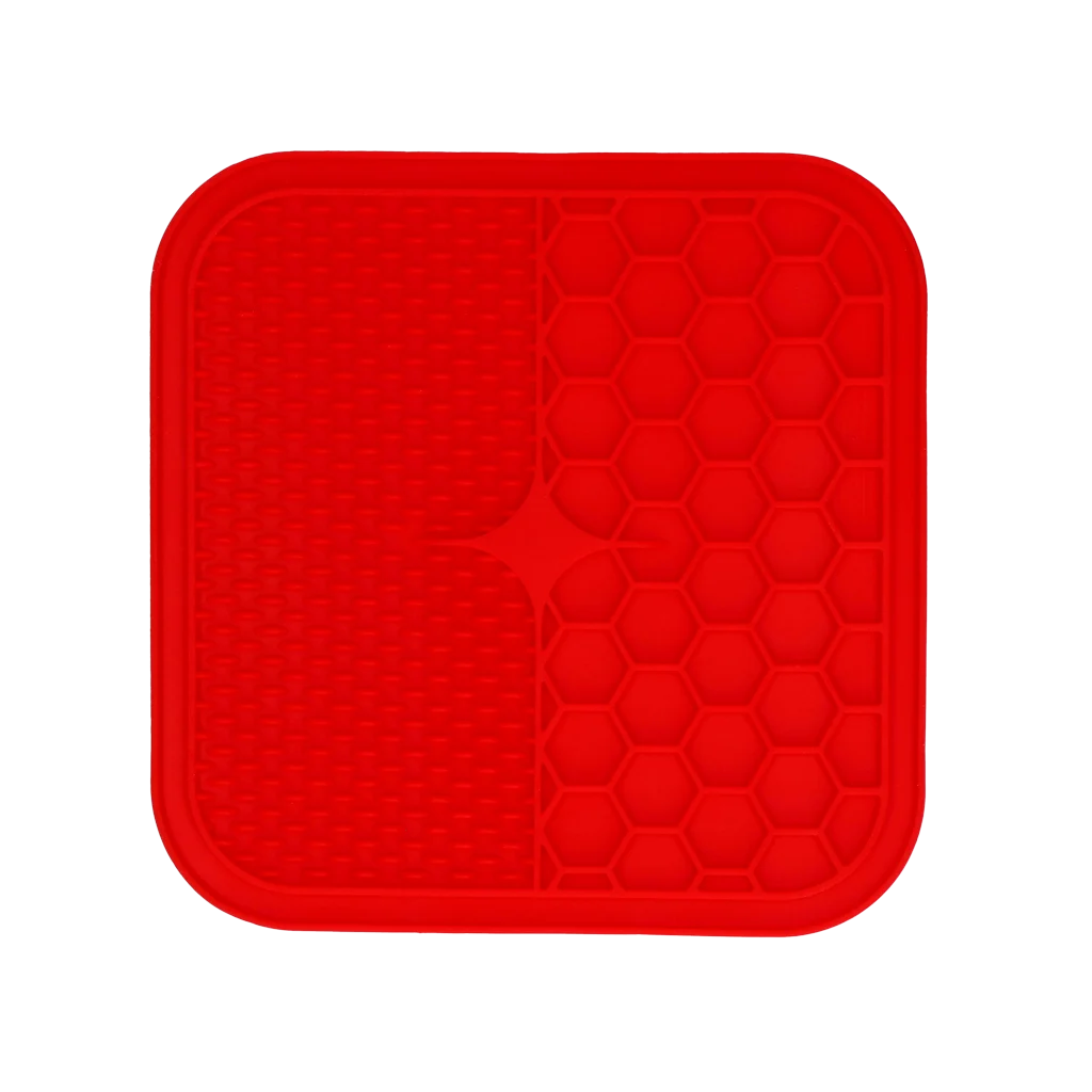 Covoraș de lins pentru câini, cu 2 modele și ventuze, 21 x 21 cm, roșu – Eat Slow Live Longer Lick Mat Duo M - imagine 2