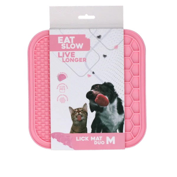 Covoraș de lins pentru câini cu 2 modele și ventuze, 21 x 21 cm, roz – Eat Slow Live Longer Lick Mat Duo M