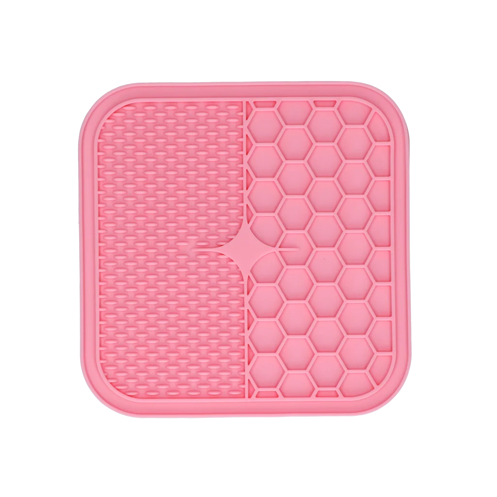 Covoraș de lins pentru câini cu 2 modele și ventuze, 21 x 21 cm, roz – Eat Slow Live Longer Lick Mat Duo M - imagine 2