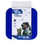 Covoraș de lins pentru câini, cu denivelări și model fagure, 21 x 21 cm, Albastru – Eat Slow Live Longer Lick Mat Duo M