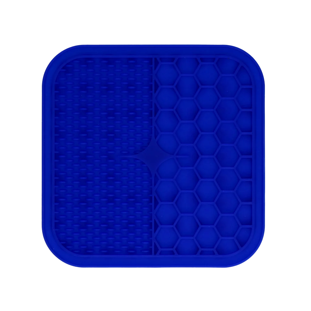 Covoraș de lins pentru câini, cu denivelări și model fagure, 21 x 21 cm, Albastru – Eat Slow Live Longer Lick Mat Duo M - imagine 2