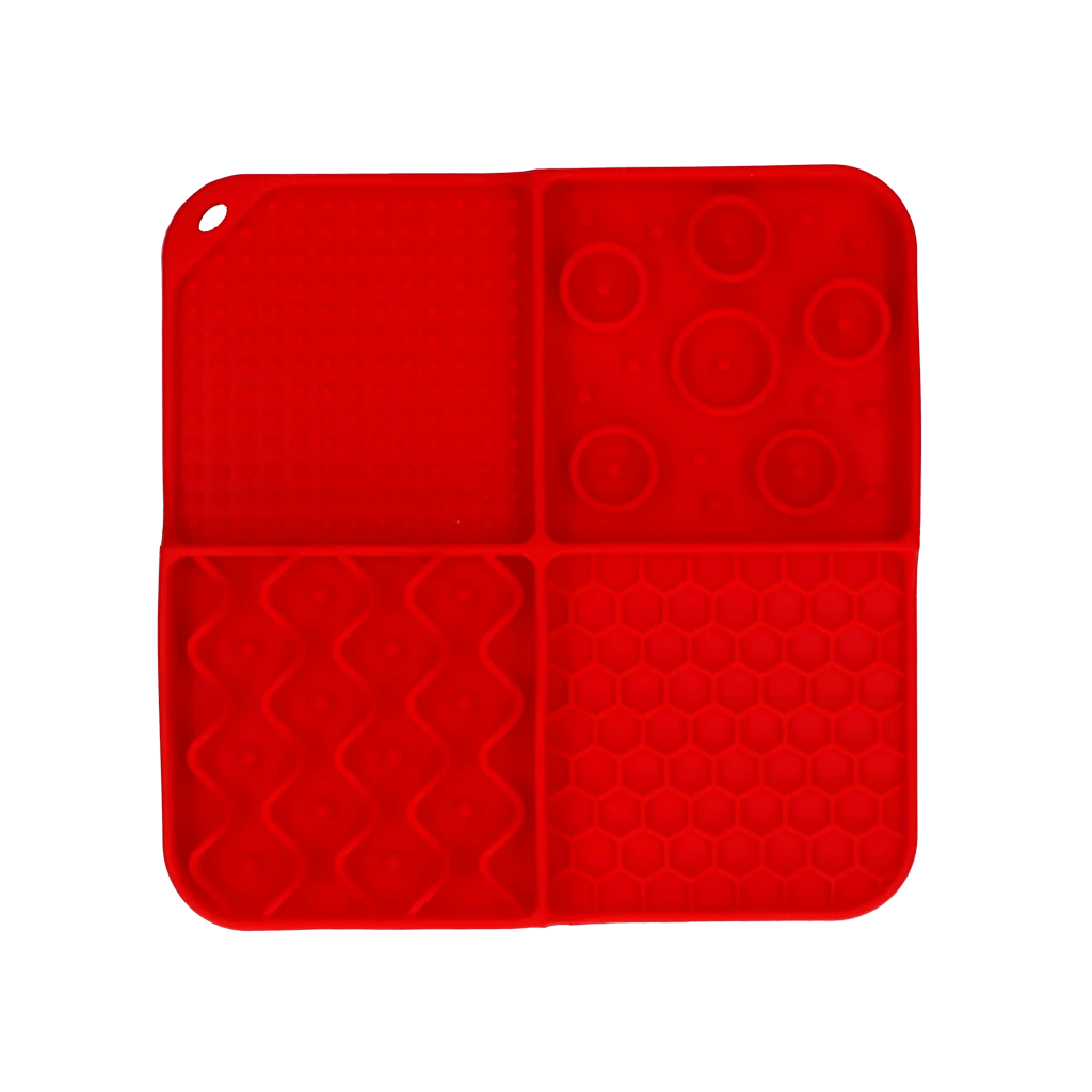 Covoraș de lins pentru câini cu 4 modele și ventuze, 21 x 21 cm, roșu – Eat Slow Live Longer Lick Mat Dimensions Rectangle - imagine 2