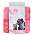 Covoraș de lins pentru câini, cu 4 modele și ventuze, 21 x 21 cm, roz – Eat Slow Live Longer Lick Mat Dimensions Rectangle