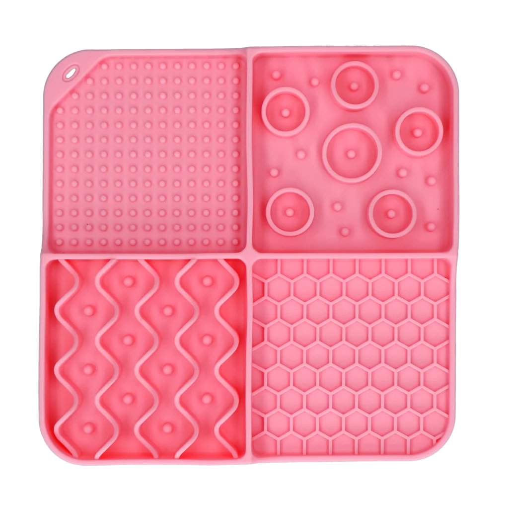 Covoraș de lins pentru câini, cu 4 modele și ventuze, 21 x 21 cm, roz – Eat Slow Live Longer Lick Mat Dimensions Rectangle - imagine 2