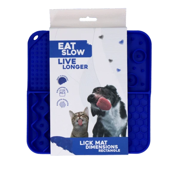 Covoraș pentru lins pentru câini, cu 4 modele și ventuze, 21 x 21 cm, albastru – Eat Slow Live Longer Lick Mat Dimensions Rectangle