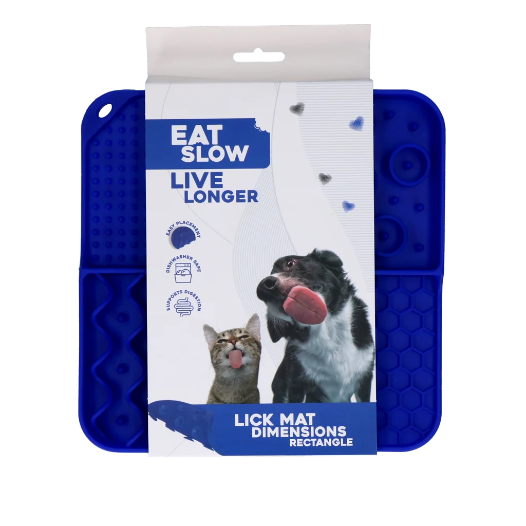 Covoraș pentru lins pentru câini, cu 4 modele și ventuze, 21 x 21 cm, albastru – Eat Slow Live Longer Lick Mat Dimensions Rectangle - imagine 1