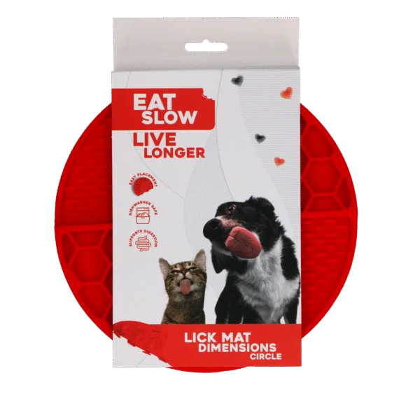 Covoraș rotund de lins cu compartimente adânci, roșu, ø 21 cm – Eat Slow Live Longer Lick Mat Dimensions Circle