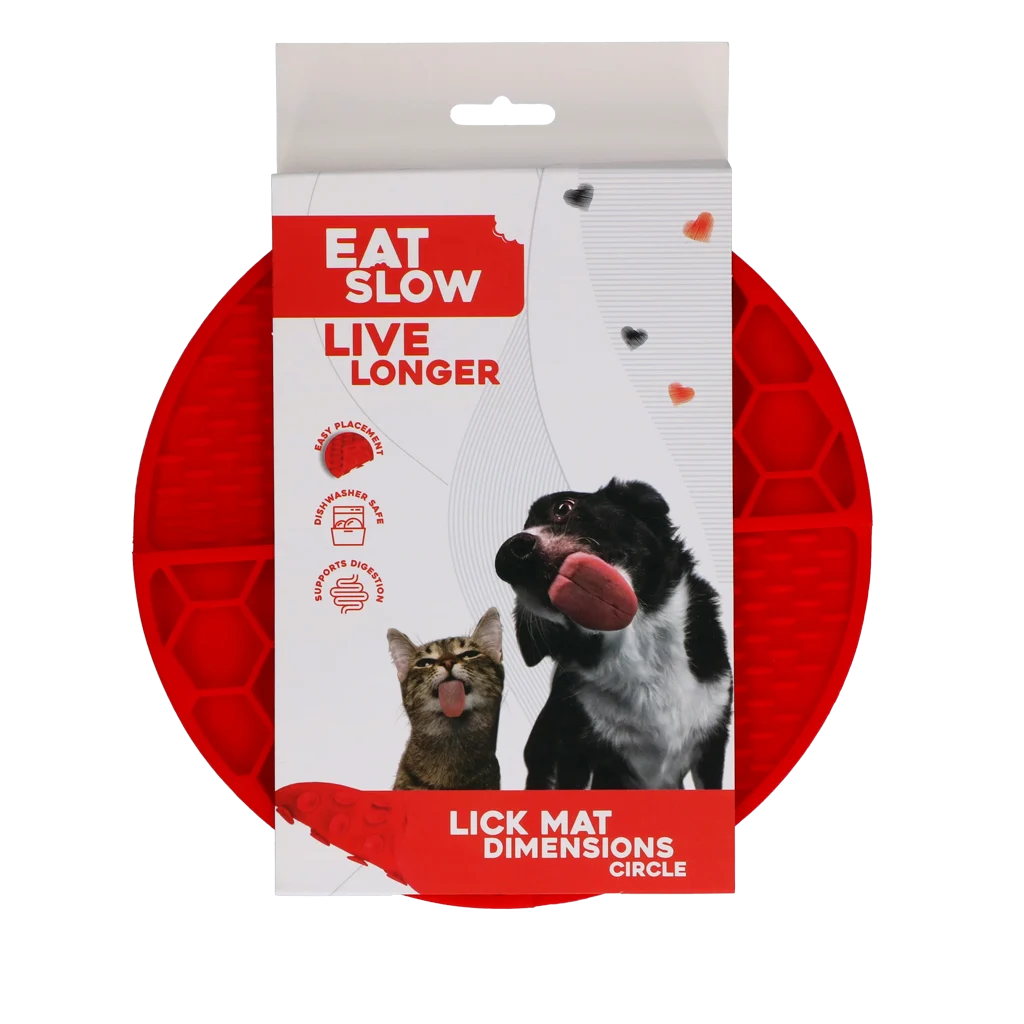 Covoraș rotund de lins cu compartimente adânci, roșu, ø 21 cm – Eat Slow Live Longer Lick Mat Dimensions Circle - imagine 1