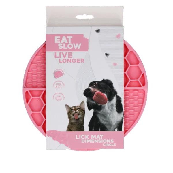 Covoraș rotund de lins cu compartimente adânci, roz, ø 21 cm – Eat Slow Live Longer Lick Mat Dimensions Circle