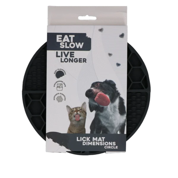 Covoraș rotund de lins cu compartimente adânci, gri, ø 21 cm – Eat Slow Live Longer Lick Mat Dimensions Circle