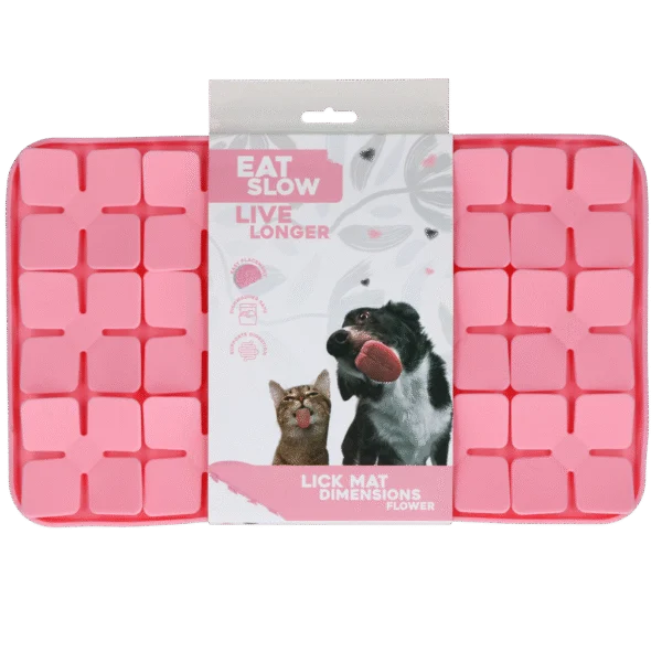 Covoraș de lins pentru câini, cu petale în formă de flori și ventuze, 21 x 34 cm, roz – Eat Slow Live Longer Lick Mat Dimensions Flower