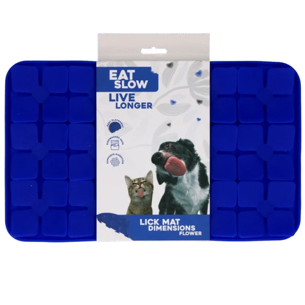 Covoraș de lins pentru câini cu petale în formă de flori și ventuze, 21 x 34 cm, albastru – Eat Slow Live Longer Lick Mat Dimensions Flower