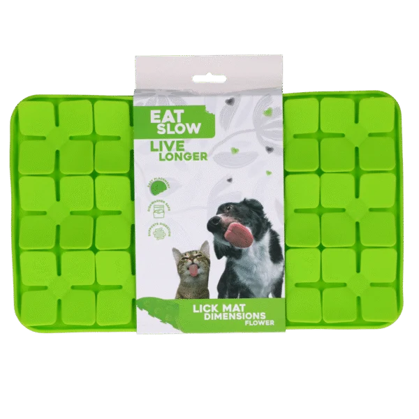 Covoraș de lins pentru câini cu petale în formă de flori și ventuze, 21 x 34 cm, verde – Eat Slow Live Longer Lick Mat Dimensions Flower