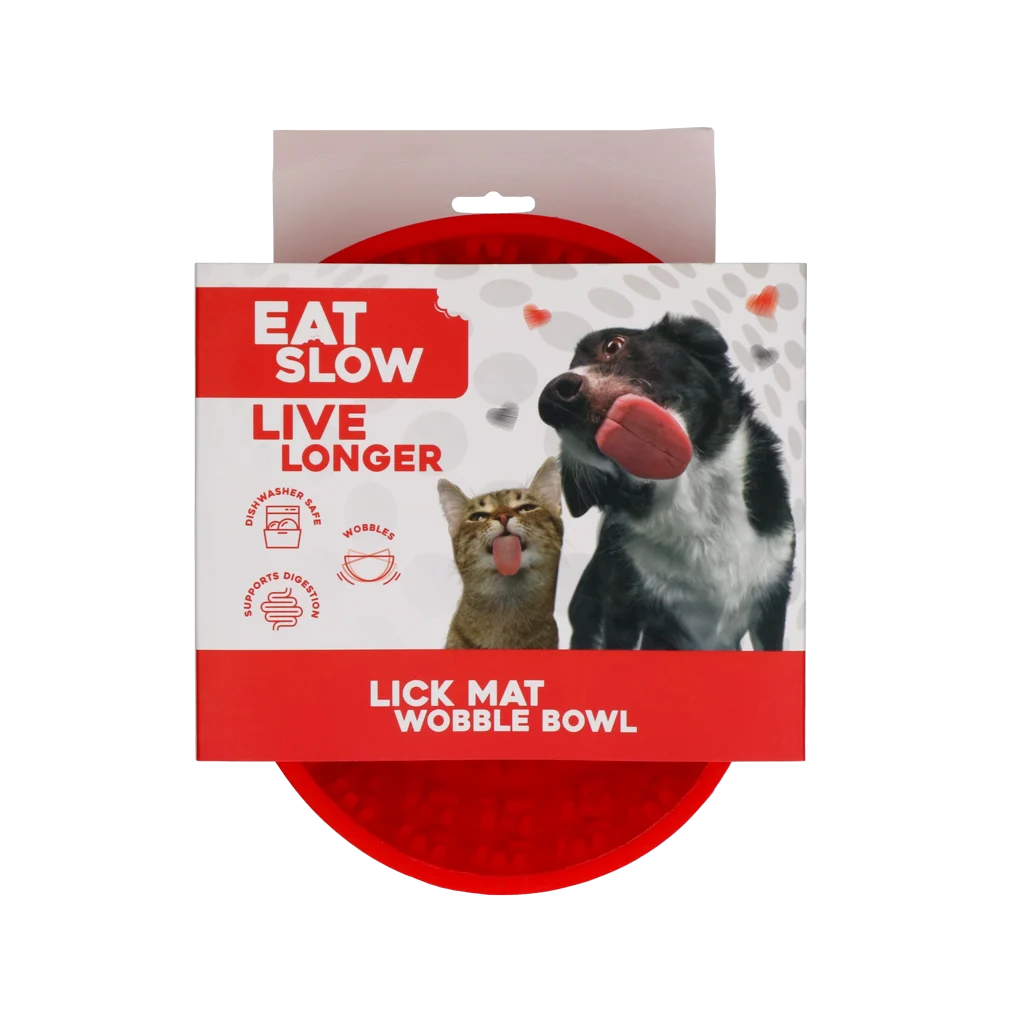 EATS064H.png Bol antiînfulecare pentru câini cu suprafață de lins, roșu, 17 cm – Eat Slow Live Longer Lick Mat Wobble Bowl - imagine 1