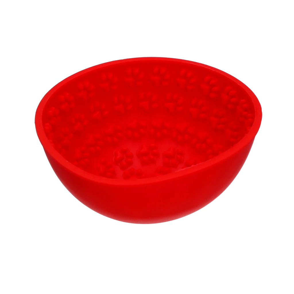 Bol antiînfulecare pentru câini cu suprafață de lins, roșu, 17 cm – Eat Slow Live Longer Lick Mat Wobble Bowl - imagine 3